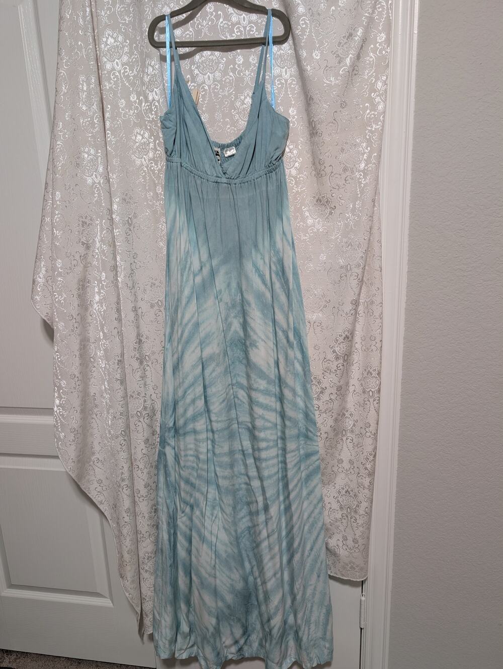 Vintage Delicia Blue Tie Dye Smocked Empire Waist Maxi Dress
